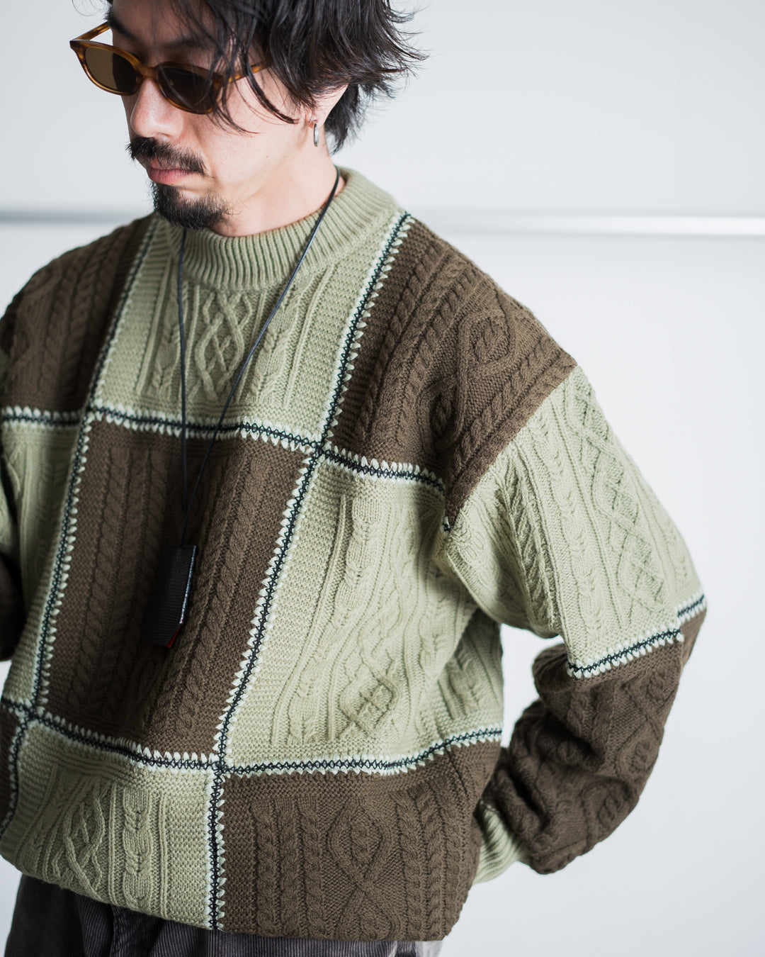 Children of the discordance RE Patchwork Cable Knit Pullover