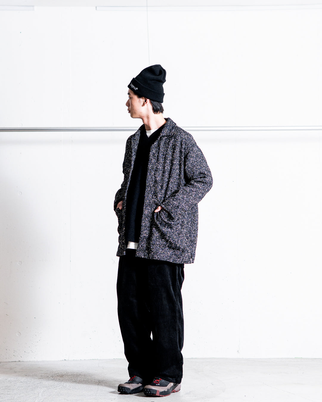 INTERIM DEADSTOCK HYPER BIG FLY FRONT SHIIRTS JACKET - TEXTURED DONEGAL BOUCLÉ