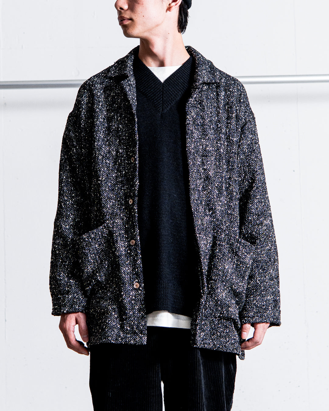 INTERIM DEADSTOCK HYPER BIG FLY FRONT SHIIRTS JACKET - TEXTURED DONEGAL BOUCLÉ
