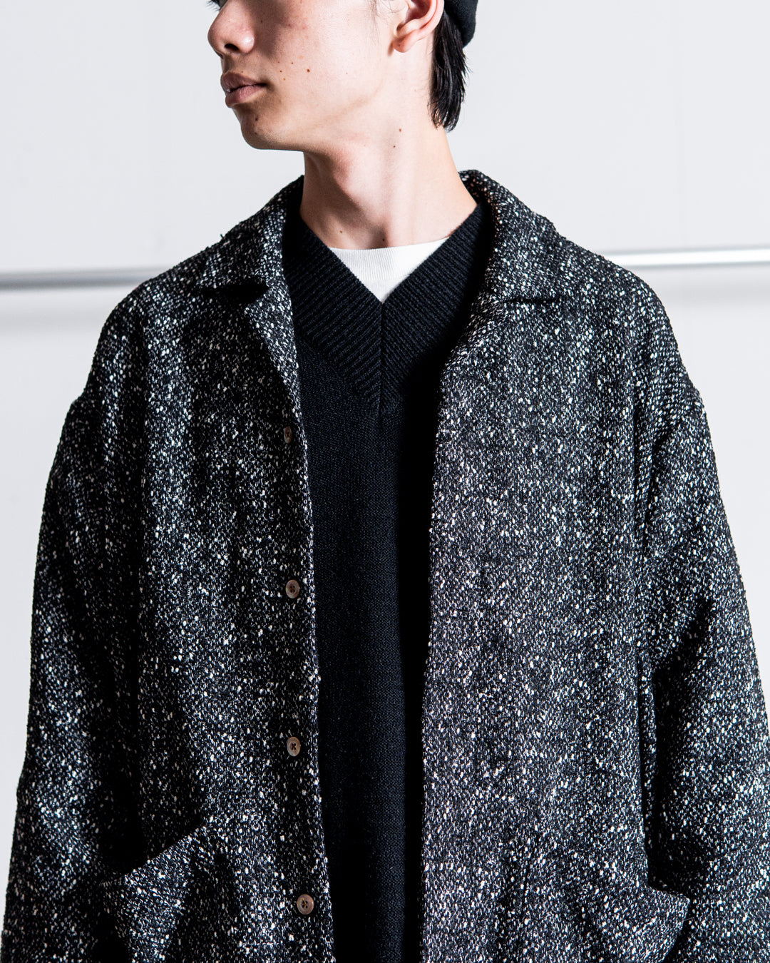 INTERIM DEADSTOCK HYPER BIG FLY FRONT SHIIRTS JACKET - TEXTURED DONEGAL BOUCLÉ