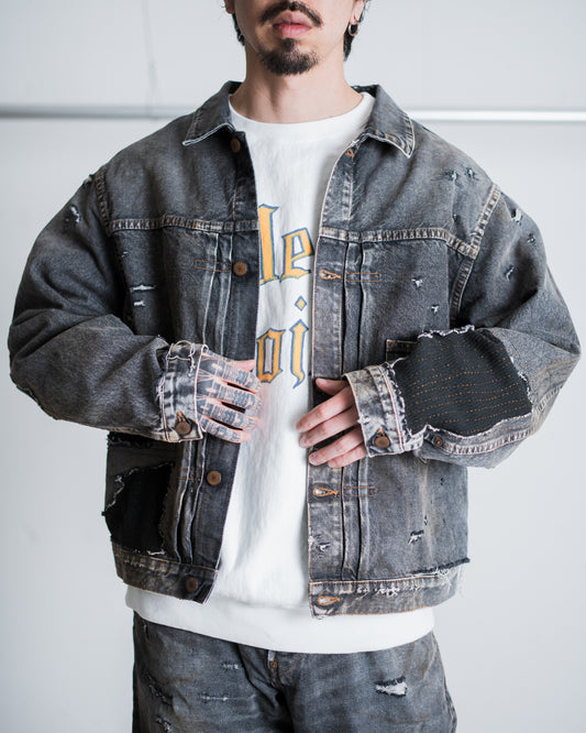 ANACHRONORM FRONT TUCK REMAKED BLACK DENIM JACKET