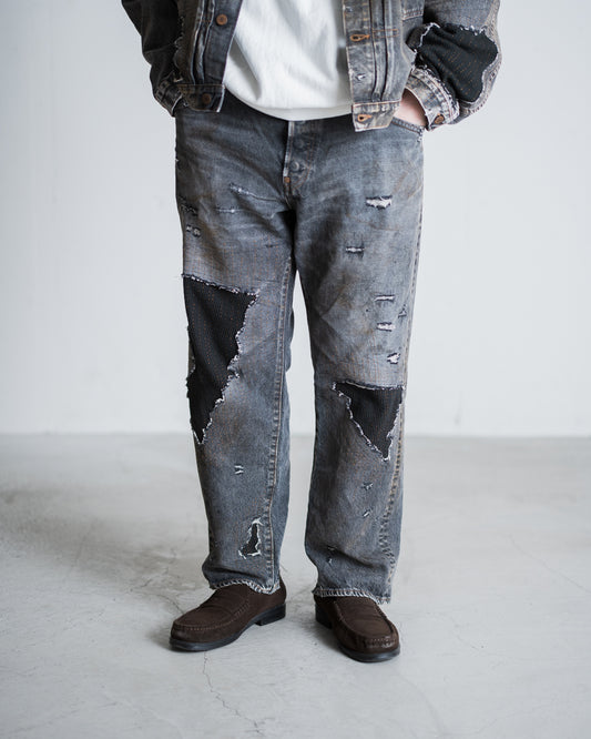 ANACHRONORM REGULAR TAPERED REMAKED 5P BLACK DENIM PANTS AN342-R