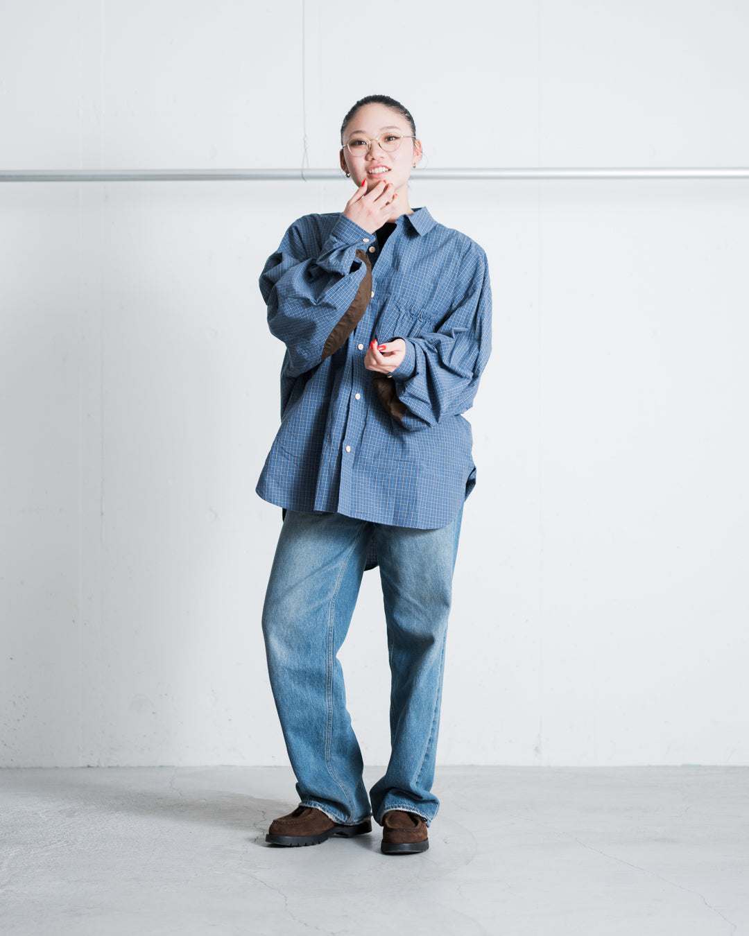 refomed WRIST PATCH WIDE SHIRT "CHECK"