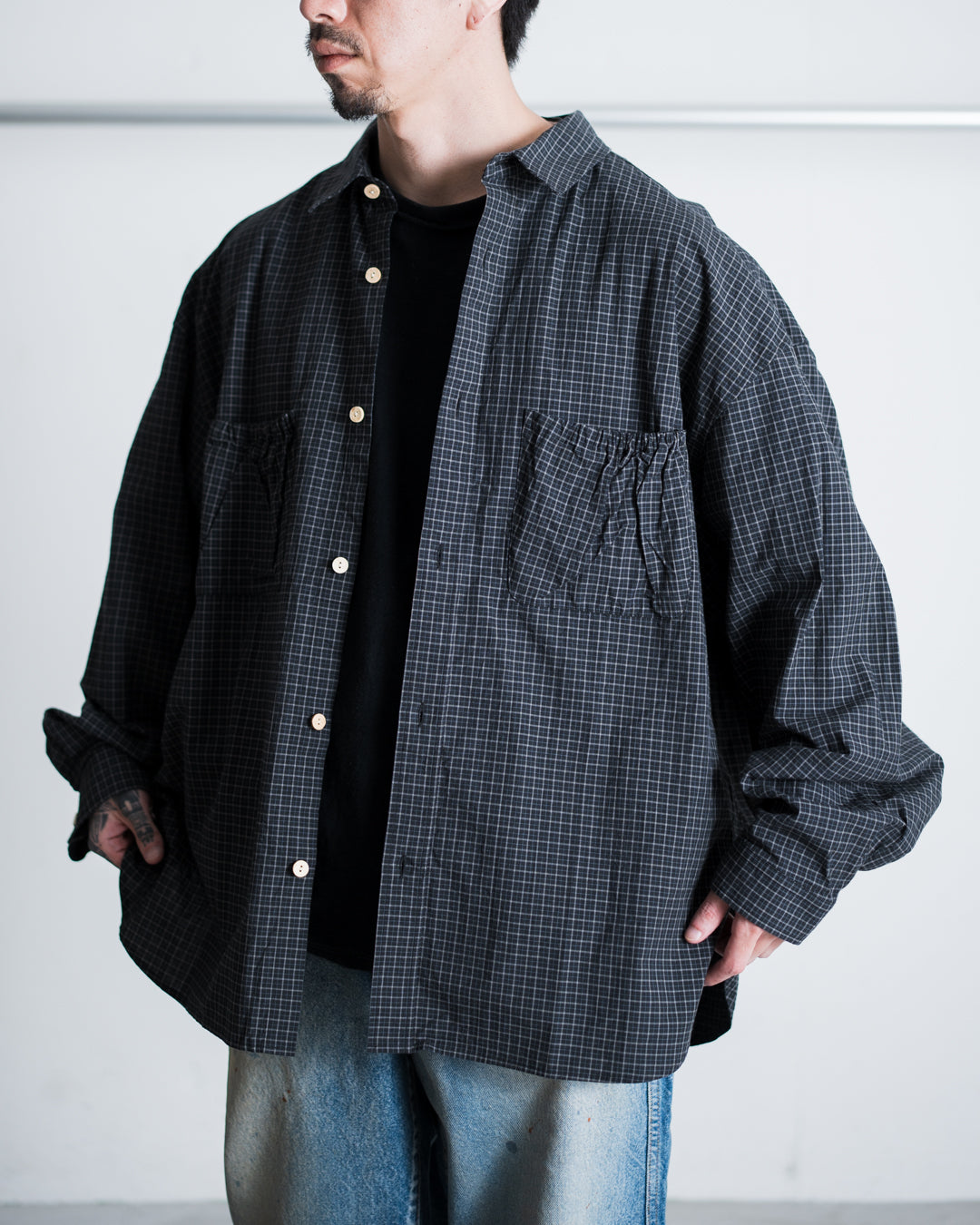 refomed WRIST PATCH WIDE SHIRT "CHECK"