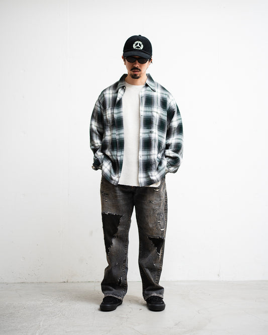 BOWWOW REMADE RAYON PLAID SHIRT AGED