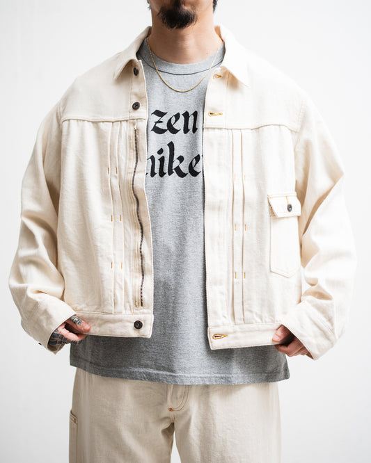 FOUNDOUR LOOSELY WOVEN DENIM ZIP UP BLOUSON