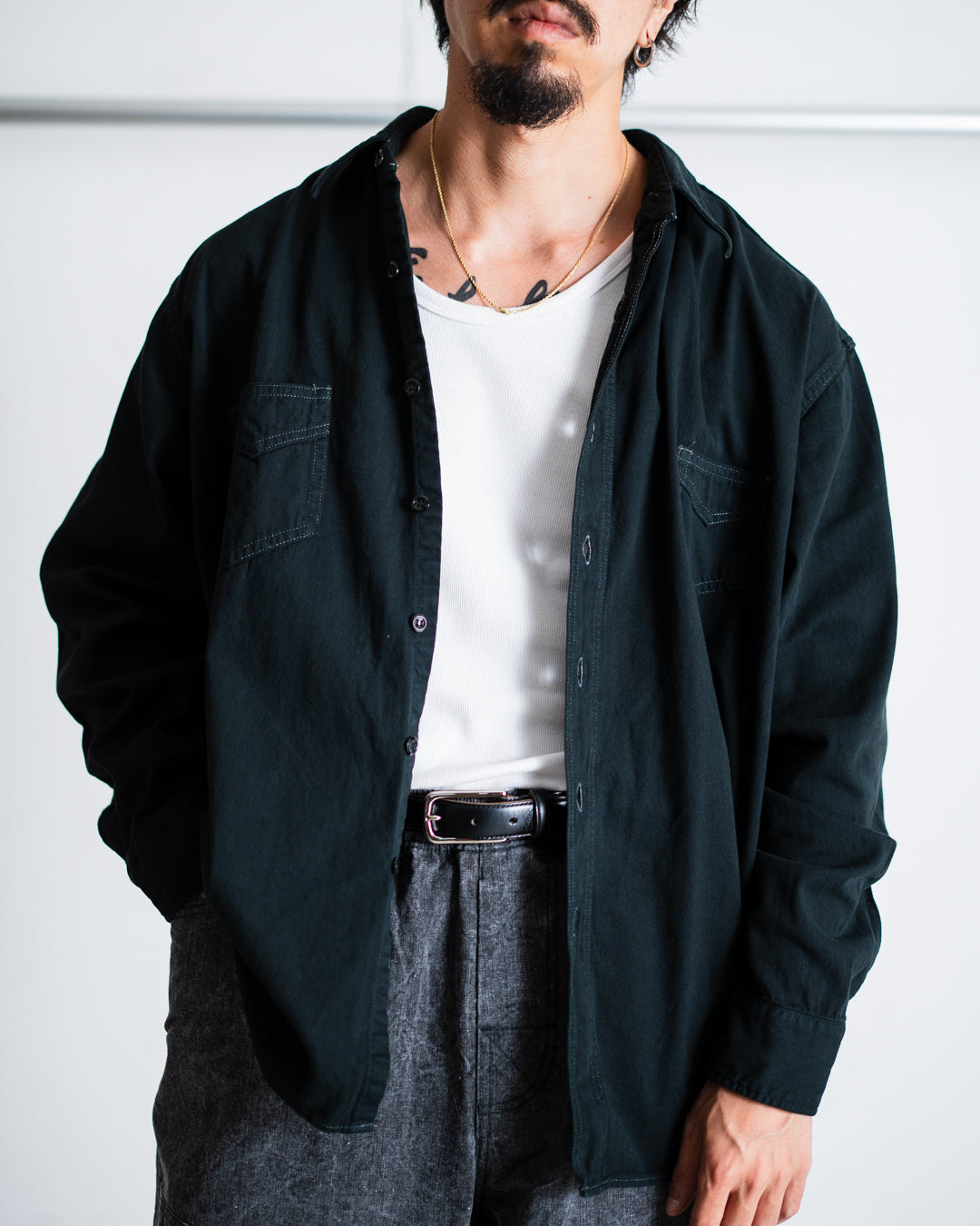 FOUNDOUR BLACK DYED DENIM SHIRT