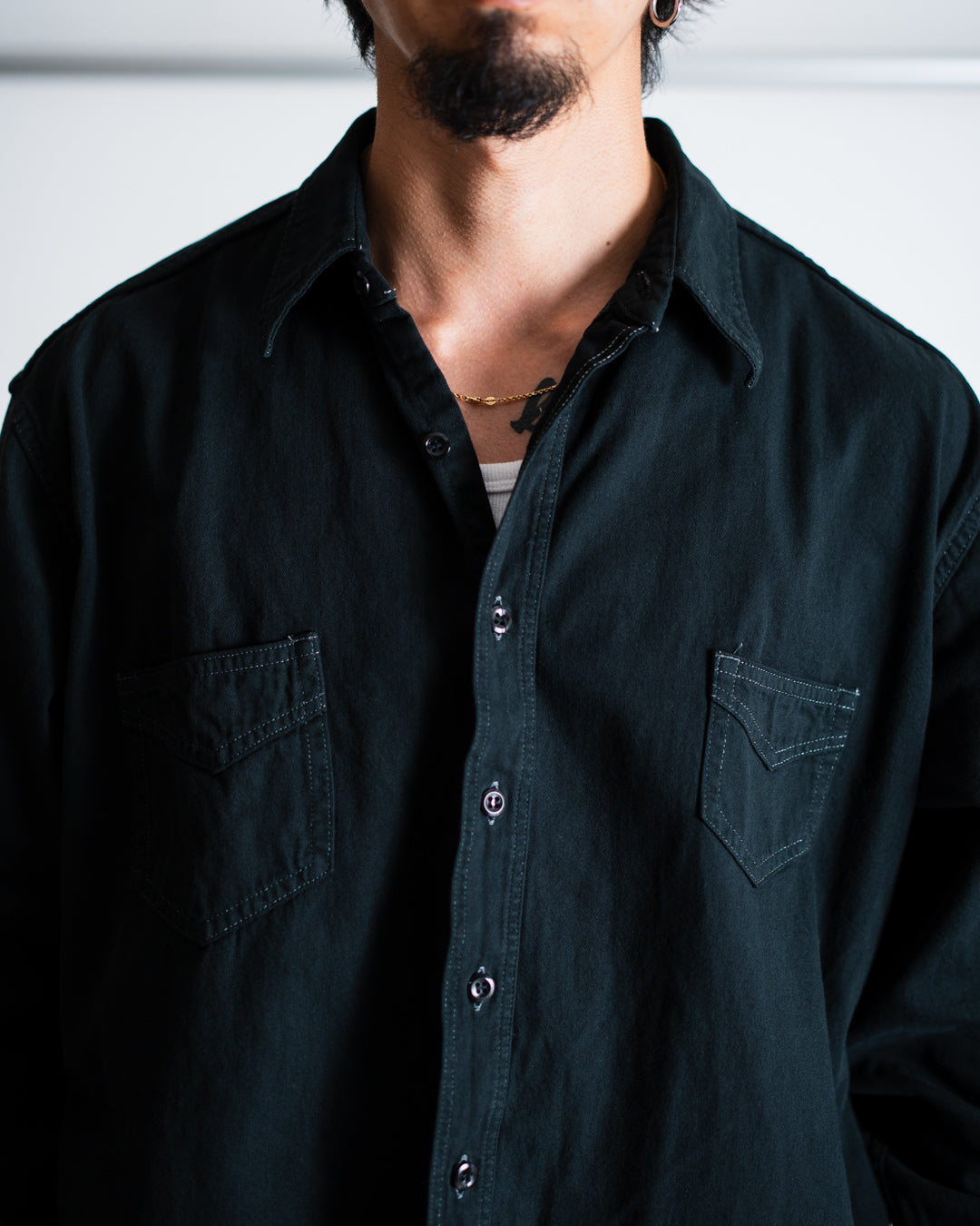 FOUNDOUR BLACK DYED DENIM SHIRT