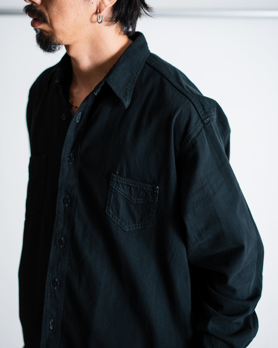 FOUNDOUR BLACK DYED DENIM SHIRT