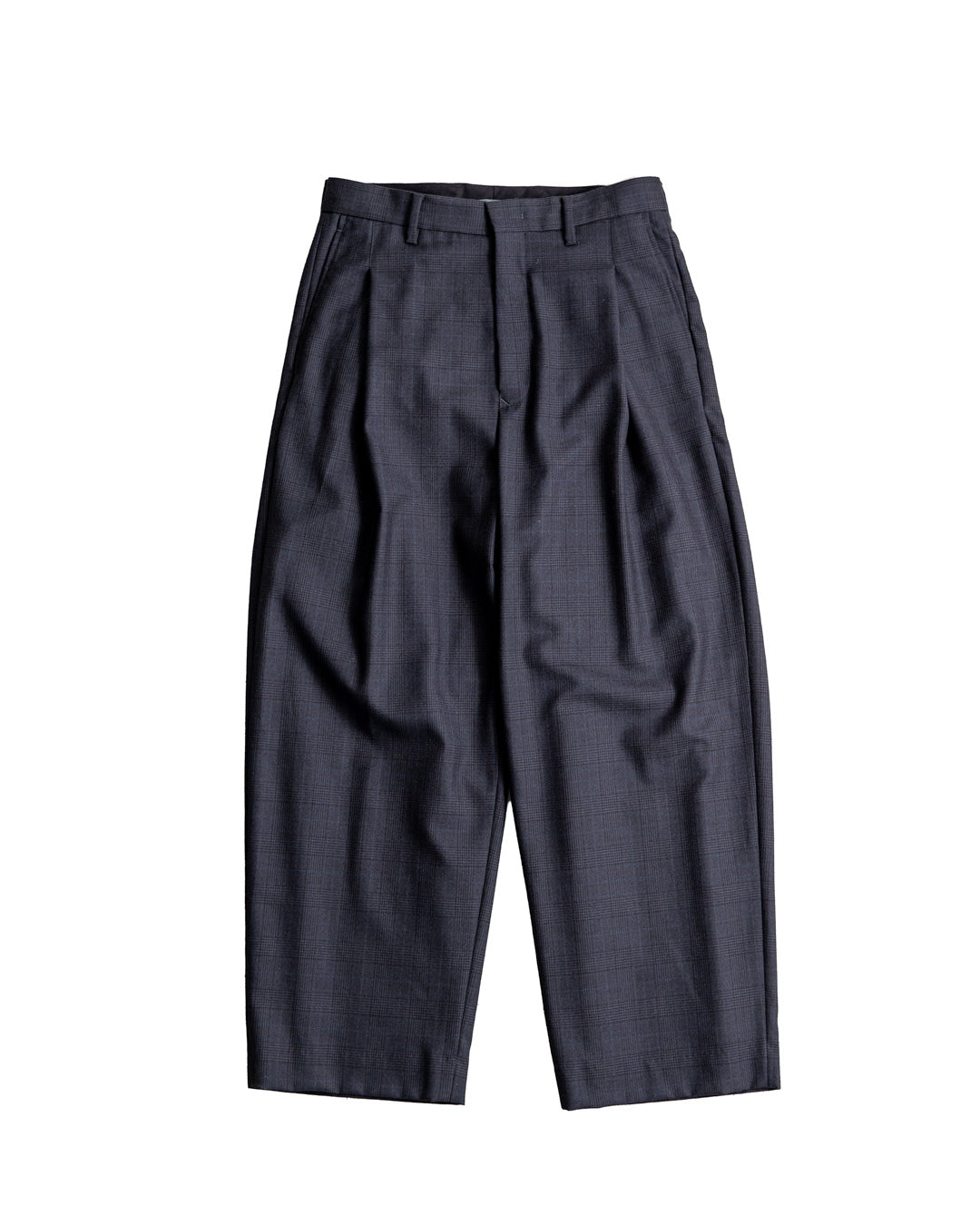 URU WOOL GLEN CHECK - 1 TUCK PANTS