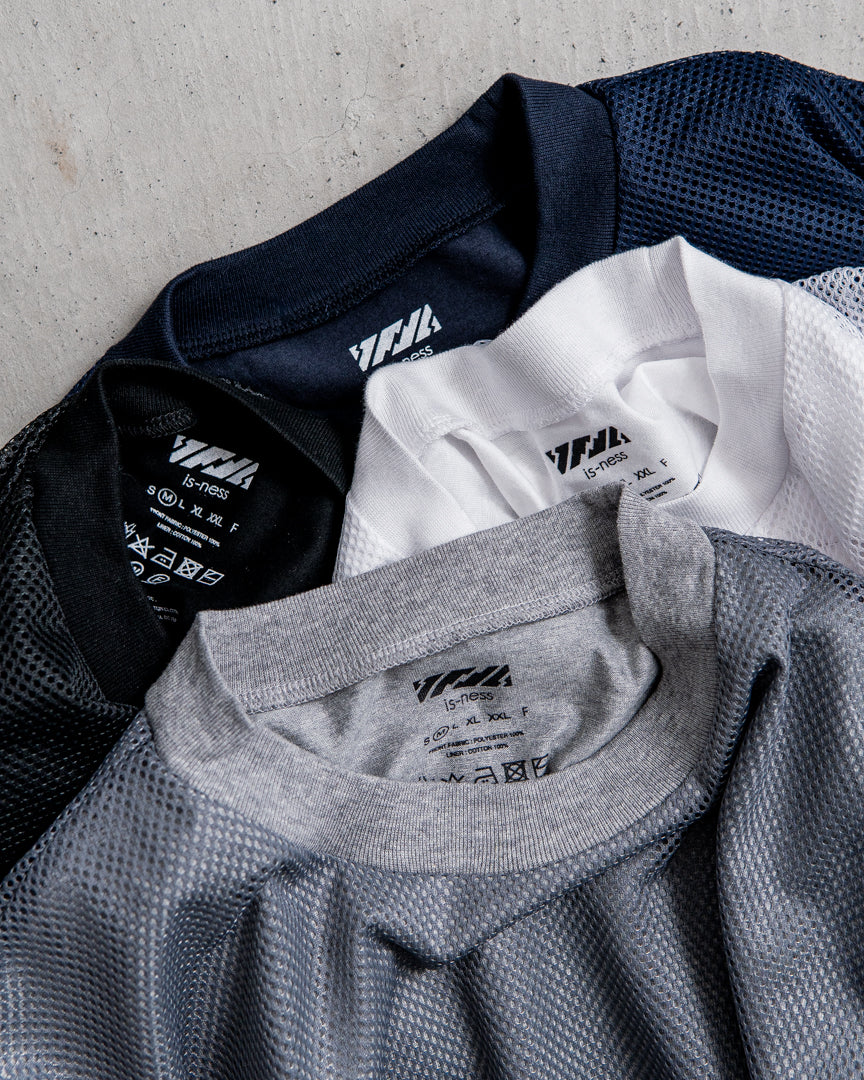 is-ness BALLOON DOUBLE LAYERED MESH SHORT SLEEVE TSHIRT