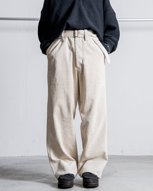 INTERIM BELTED MIL BAGGY TROUSER - 9W LINEN COTTON CORDUROY