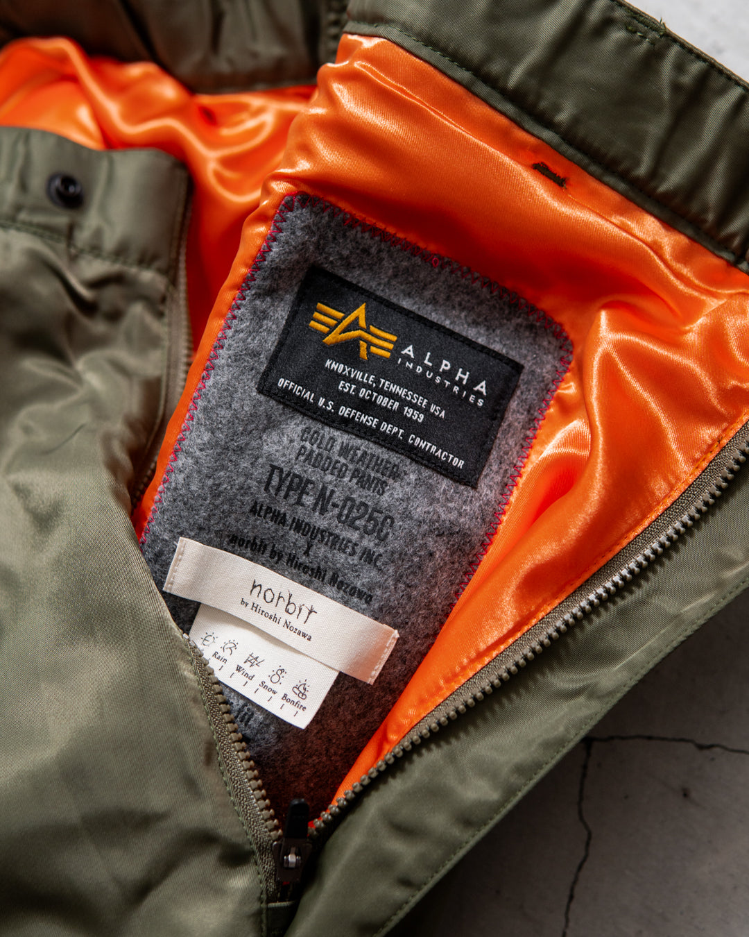 【Collaboration】norbit × Alpha industries Side-opening Padding Samue Pants