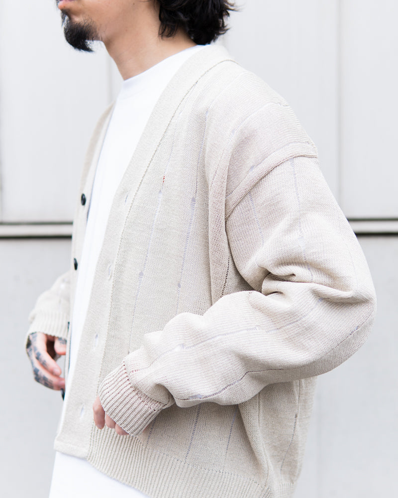 BLAHW COTTON SILK SLIT STRIPE CARDIGAN