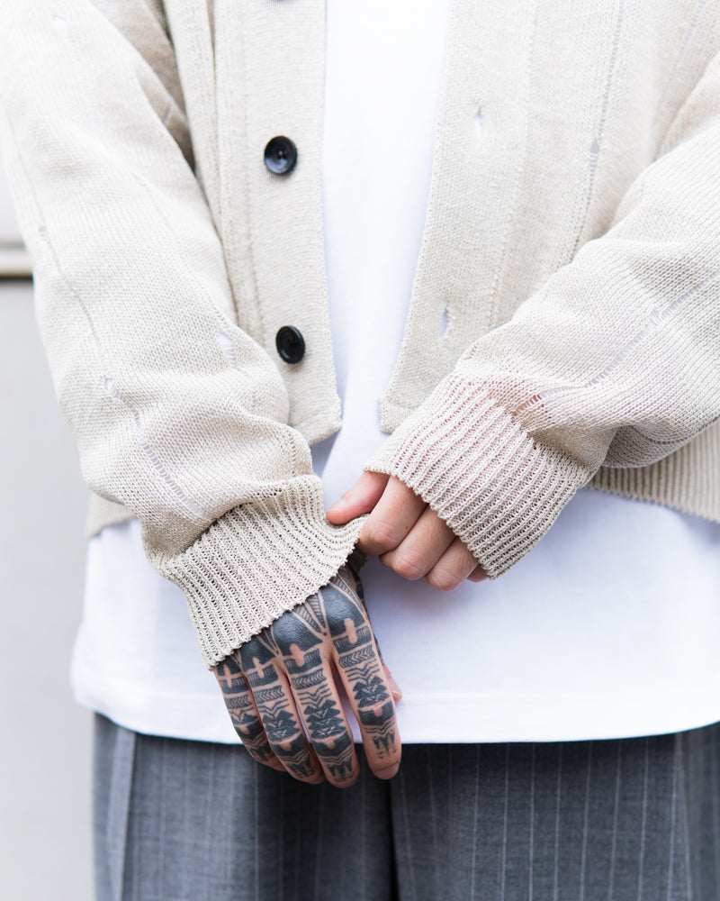 BLAHW COTTON SILK SLIT STRIPE CARDIGAN