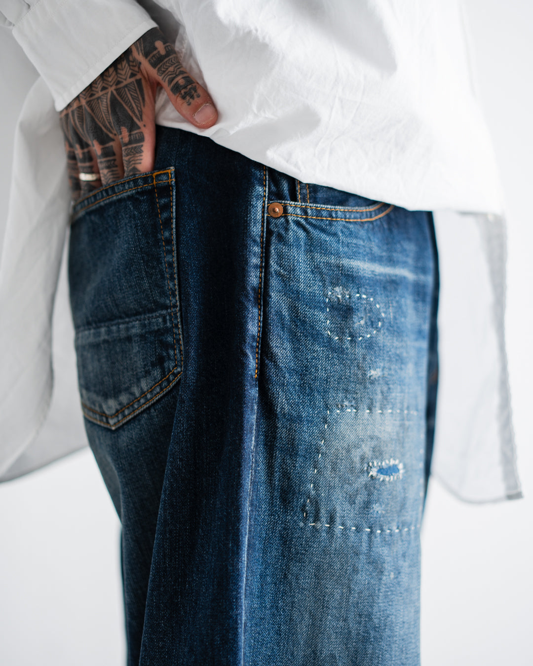 ANACHRONORM REMAKED WIDE 5P DENIM PANTS - DARK INDIGO