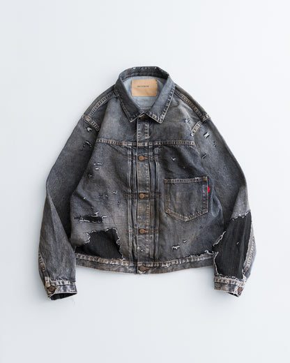 ANACHRONORM FRONT TUCK REMAKED BLACK DENIM JACKET