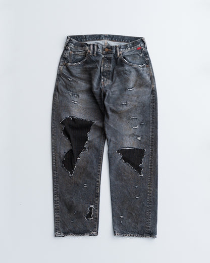 ANACHRONORM REGULAR TAPERED REMAKED 5P BLACK DENIM PANTS AN342-R