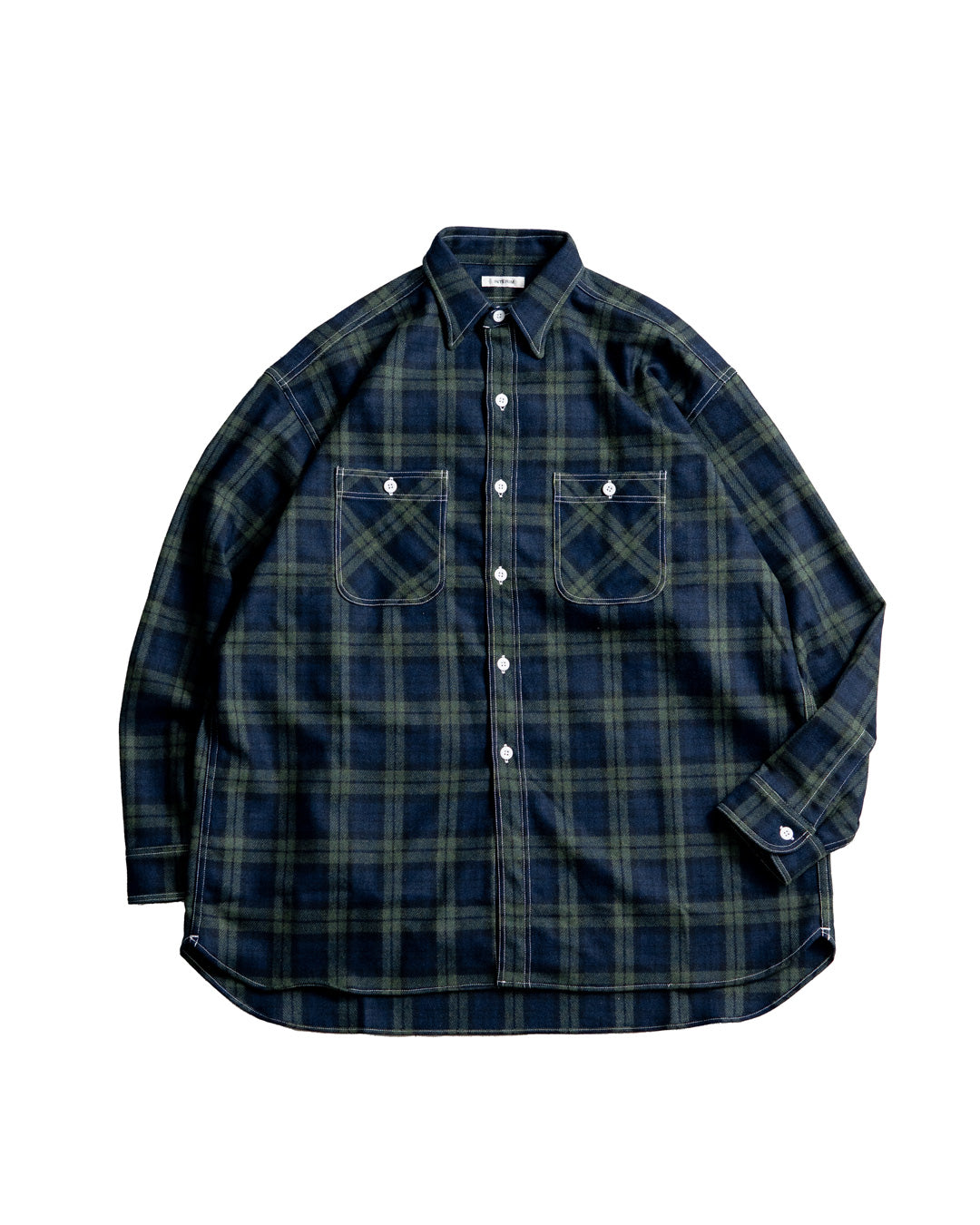 INTERIM HYPER BIG TARTAN WOOL DRAPE MILITARY WORK SHIRTS