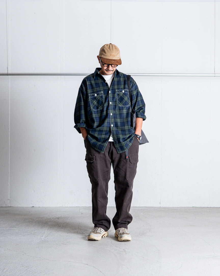 INTERIM HYPER BIG TARTAN WOOL DRAPE MILITARY WORK SHIRTS