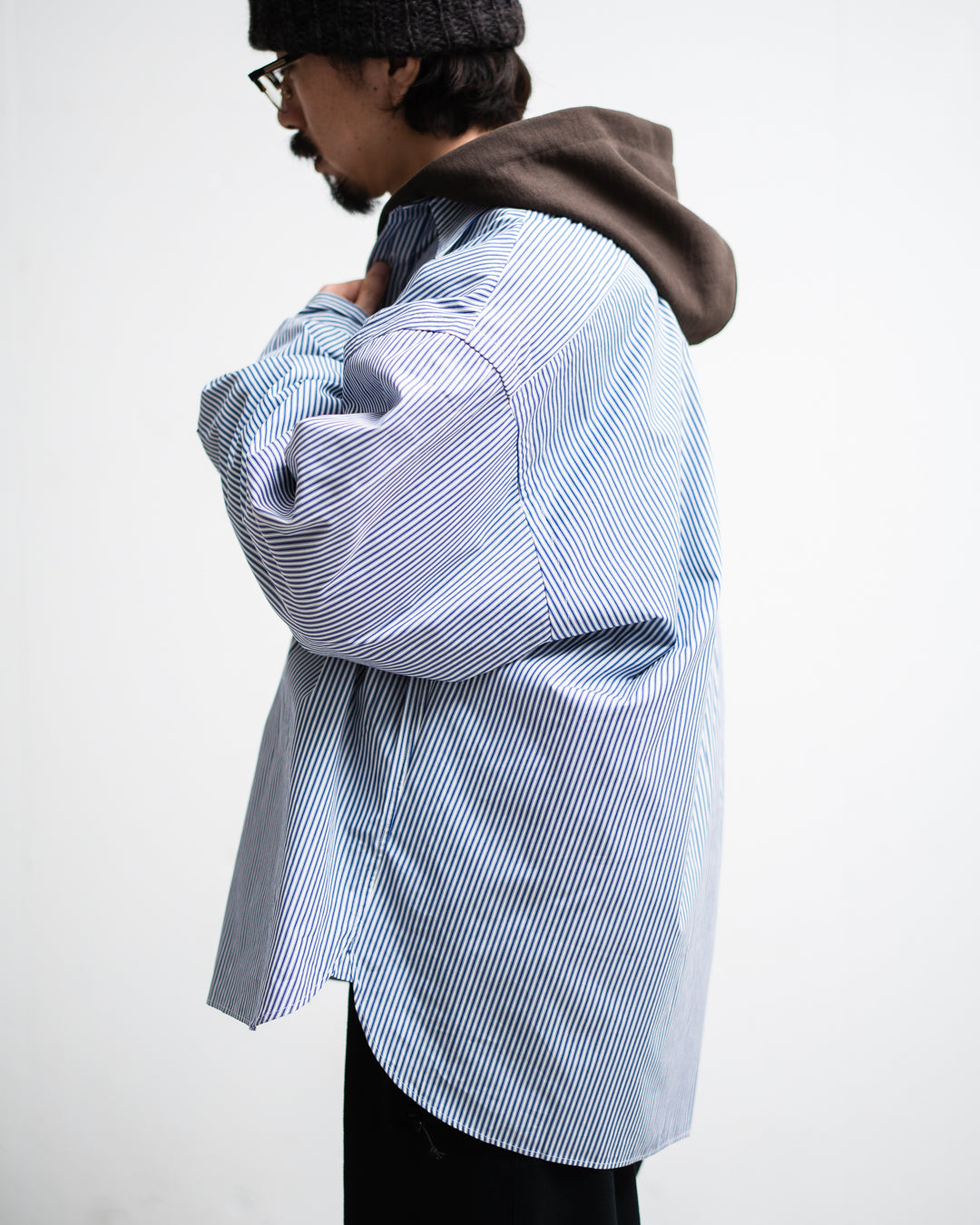 通販] Sillage (シアージ)wide shirt high count navy stripe 商品