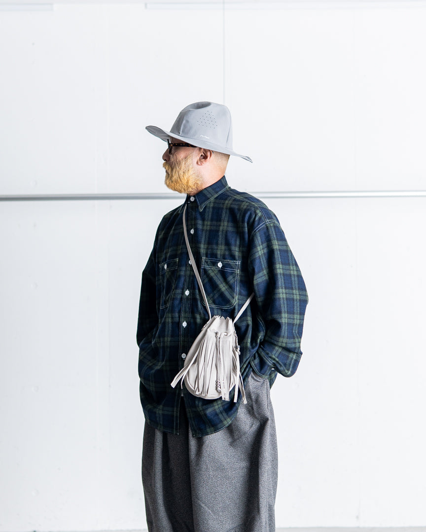 INTERIM HYPER BIG TARTAN WOOL DRAPE MILITARY WORK SHIRTS