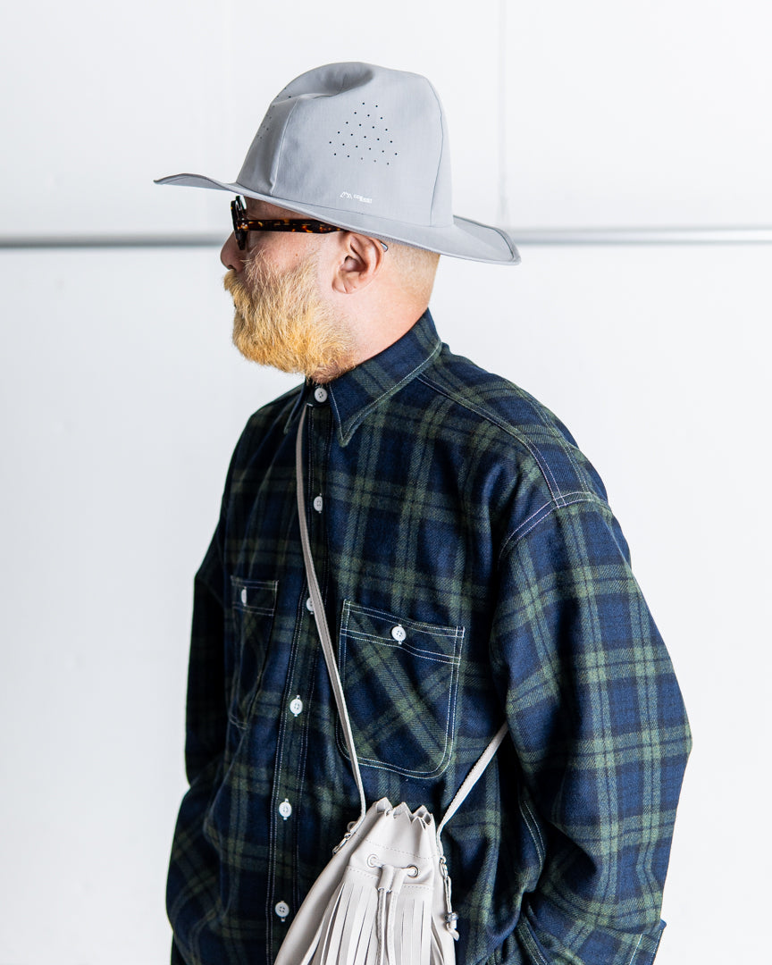 INTERIM HYPER BIG TARTAN WOOL DRAPE MILITARY WORK SHIRTS