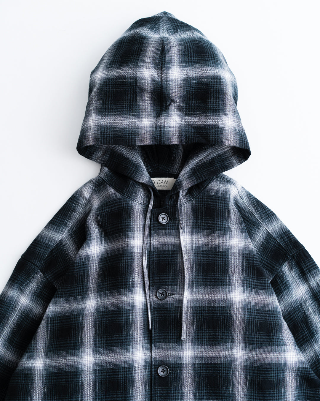 [3.7 sat 12:00 Release] SEDAN ALL-PURPOSE Ombre Plaid Hooded Shirt