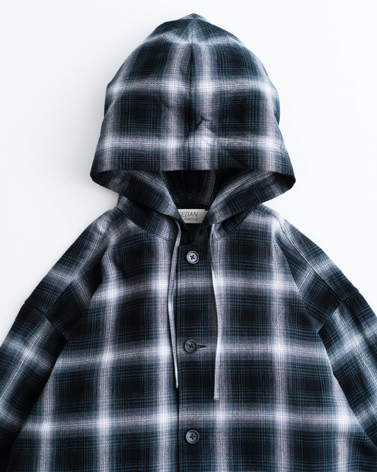 [3.7 sat 12:00 Release] SEDAN ALL-PURPOSE Ombre Plaid Hooded Shirt