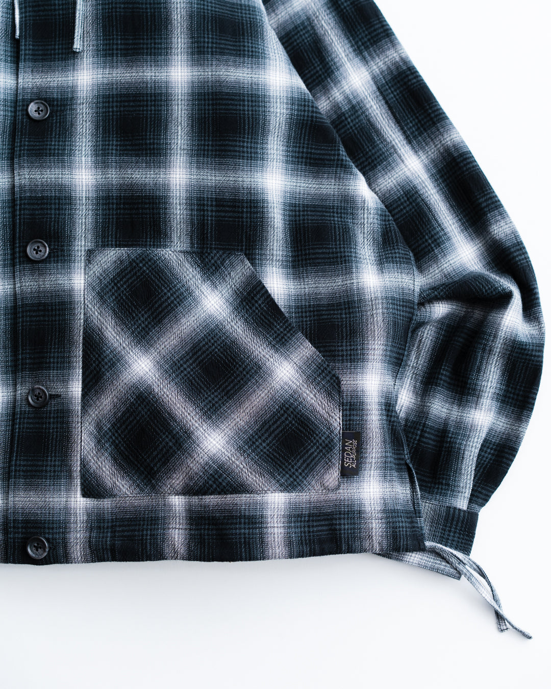 [3.7 sat 12:00 Release] SEDAN ALL-PURPOSE Ombre Plaid Hooded Shirt