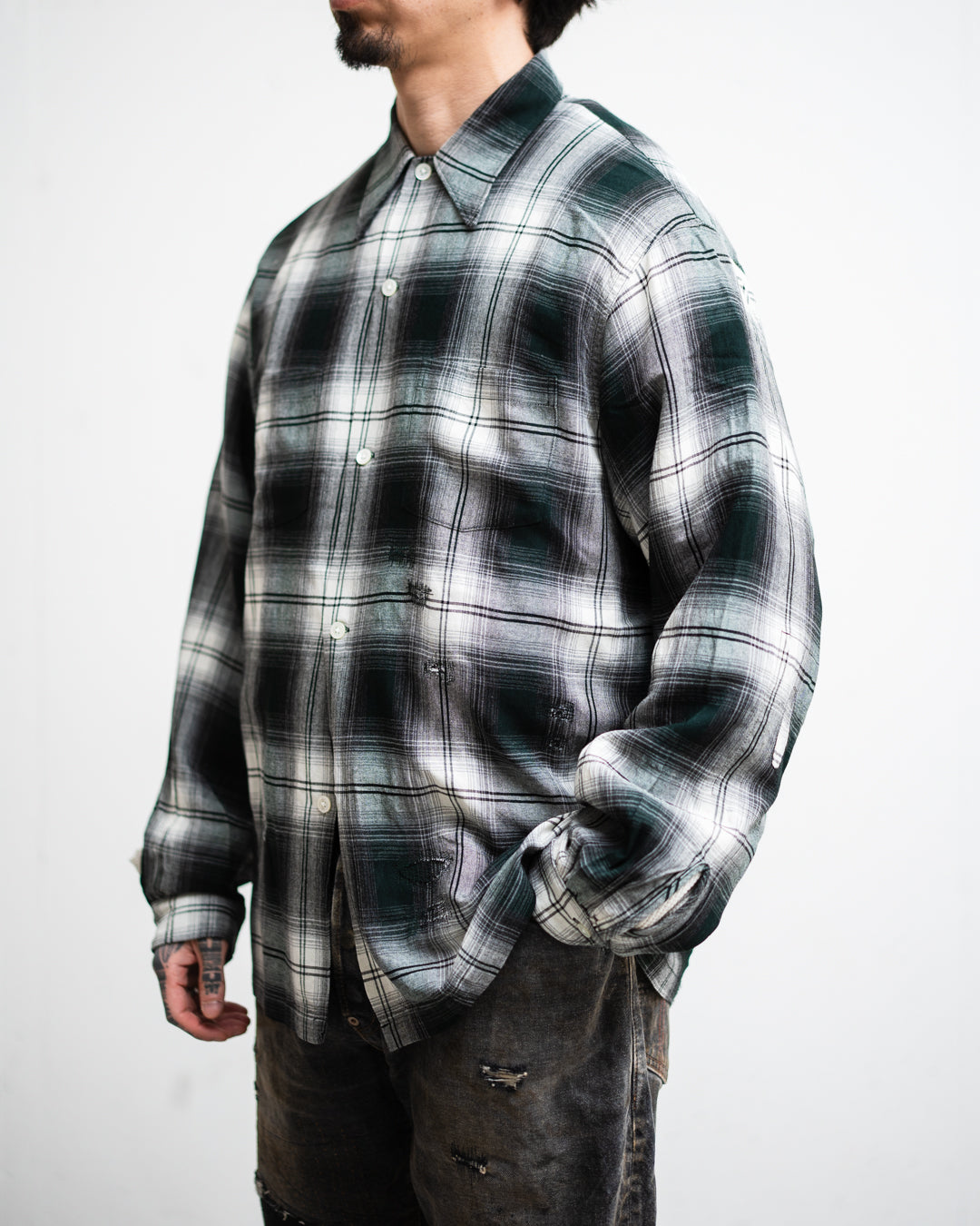 [3.14 sat 11:00 Release] BOWWOW REMADE RAYON PLAID SHIRT AGED
