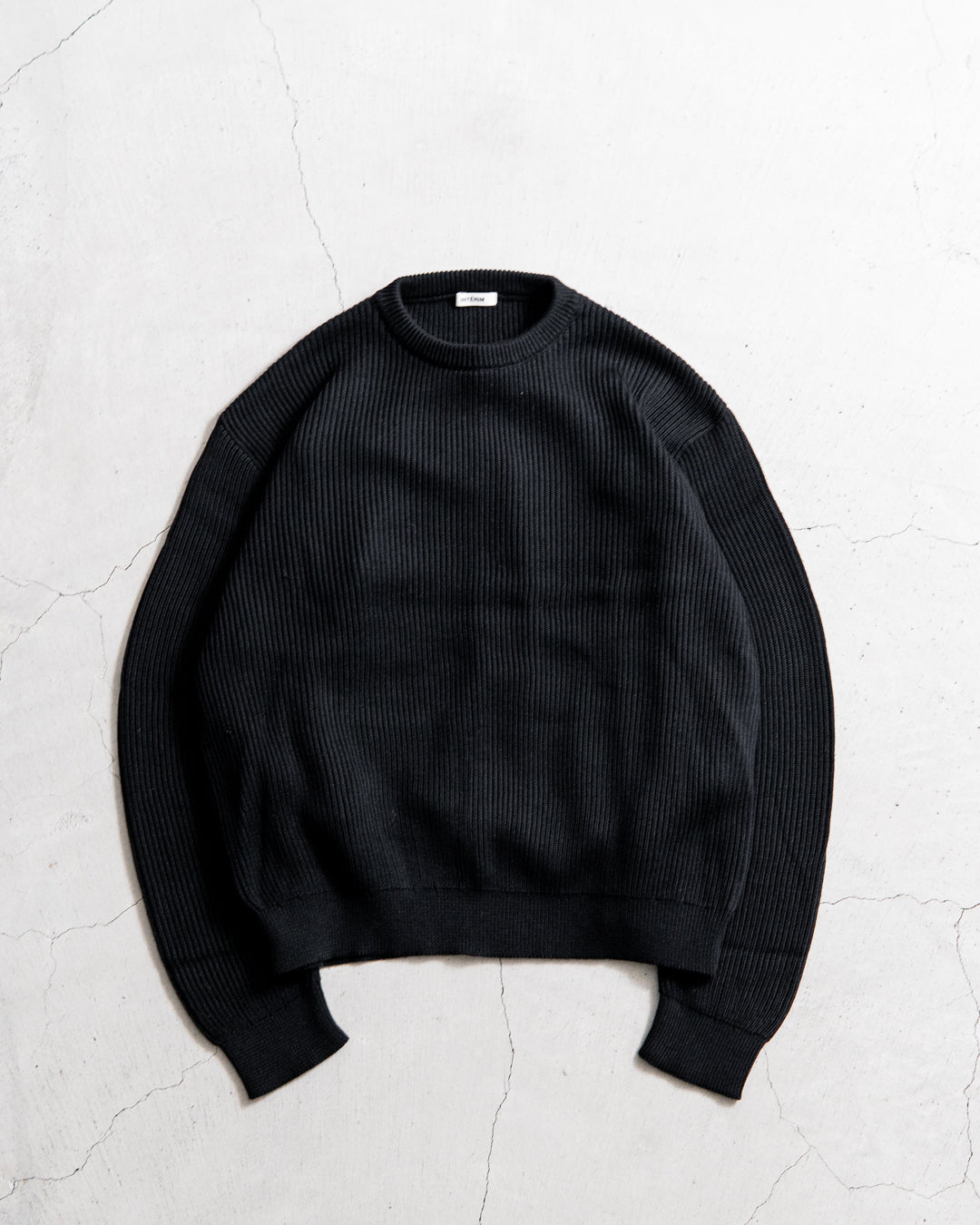 INTERIM YARN DOUBLE RIB CREW SWEATER - WOOL SILK CASHMERE DEADSTOCK