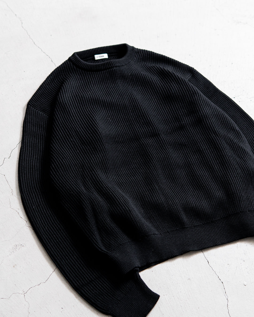 INTERIM YARN DOUBLE RIB CREW SWEATER - WOOL SILK CASHMERE DEADSTOCK