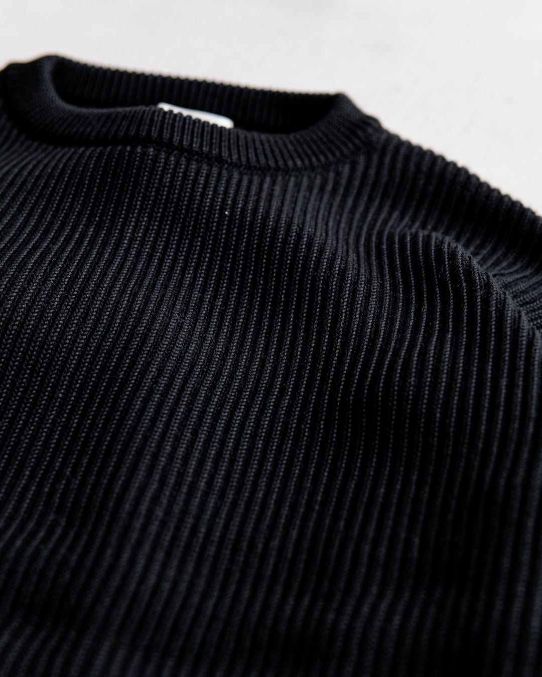 INTERIM YARN DOUBLE RIB CREW SWEATER - WOOL SILK CASHMERE DEADSTOCK