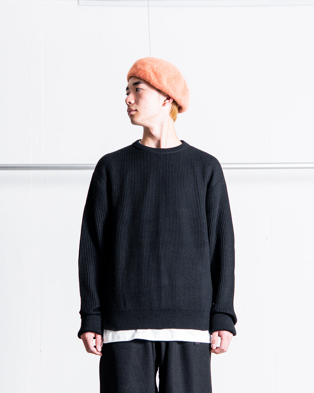 INTERIM YARN DOUBLE RIB CREW SWEATER - WOOL SILK CASHMERE DEADSTOCK