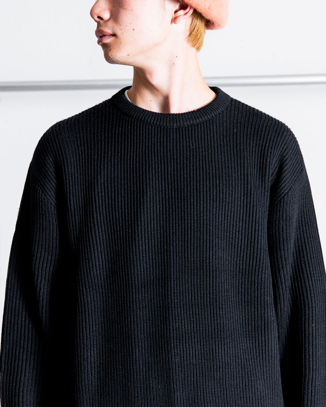 INTERIM YARN DOUBLE RIB CREW SWEATER - WOOL SILK CASHMERE DEADSTOCK