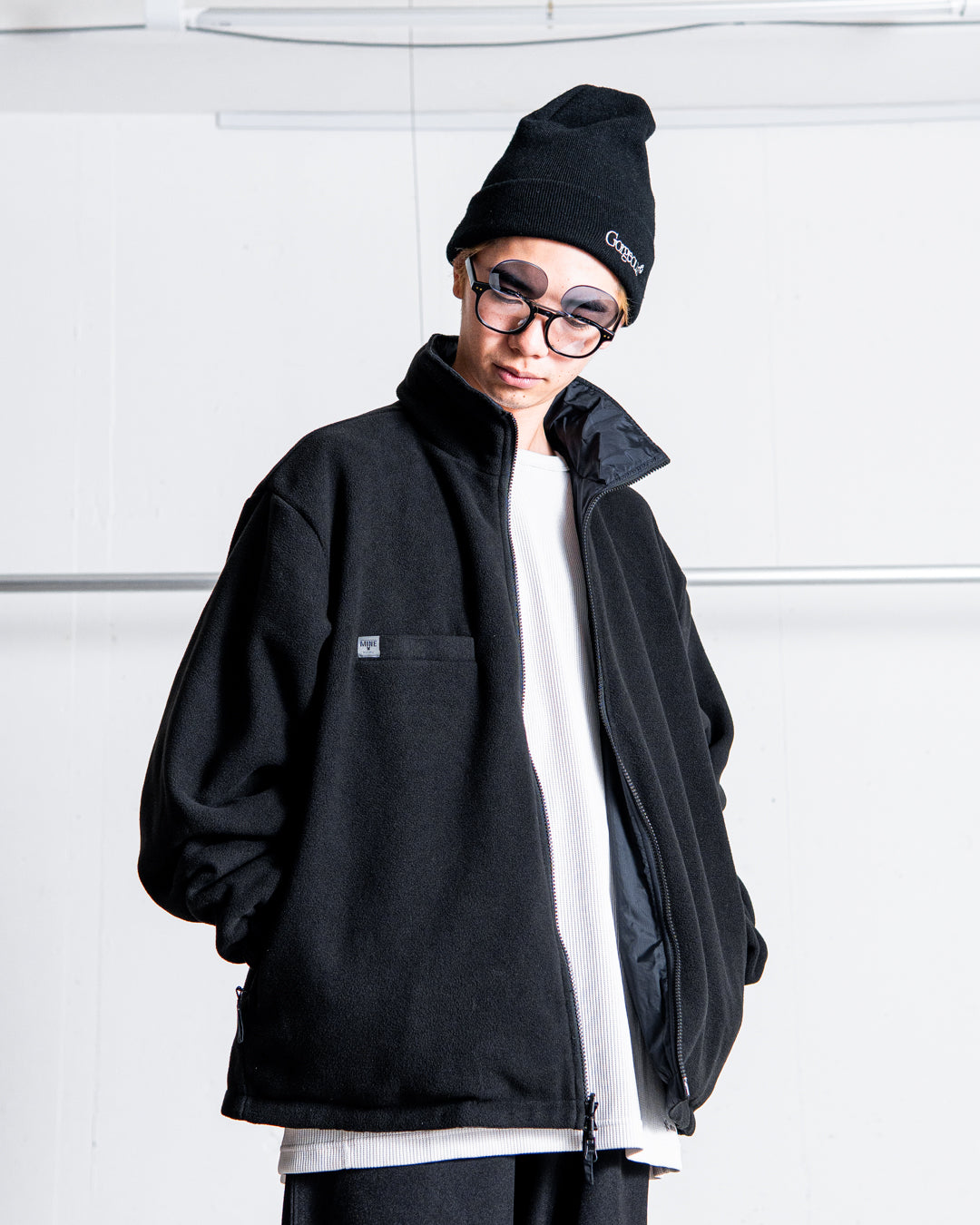 【REVERSIBLE】MINE Nylon/Polyester Reversible Double Zip Jacket