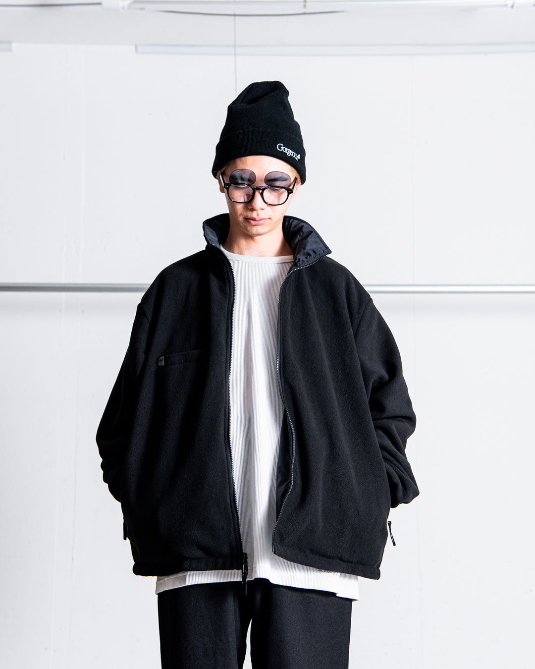 【REVERSIBLE】MINE Nylon/Polyester Reversible Double Zip Jacket