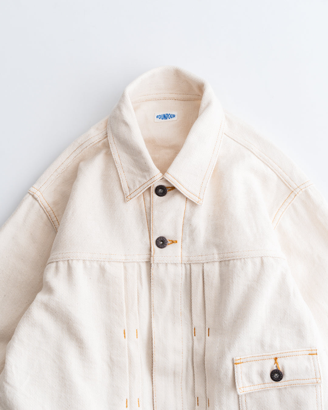 FOUNDOUR LOOSELY WOVEN DENIM ZIP UP BLOUSON