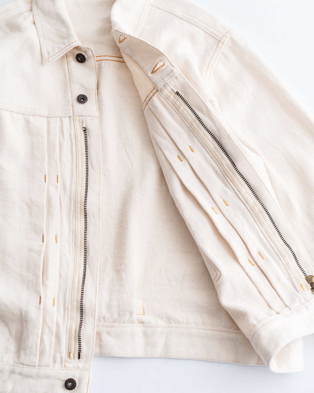 FOUNDOUR LOOSELY WOVEN DENIM ZIP UP BLOUSON