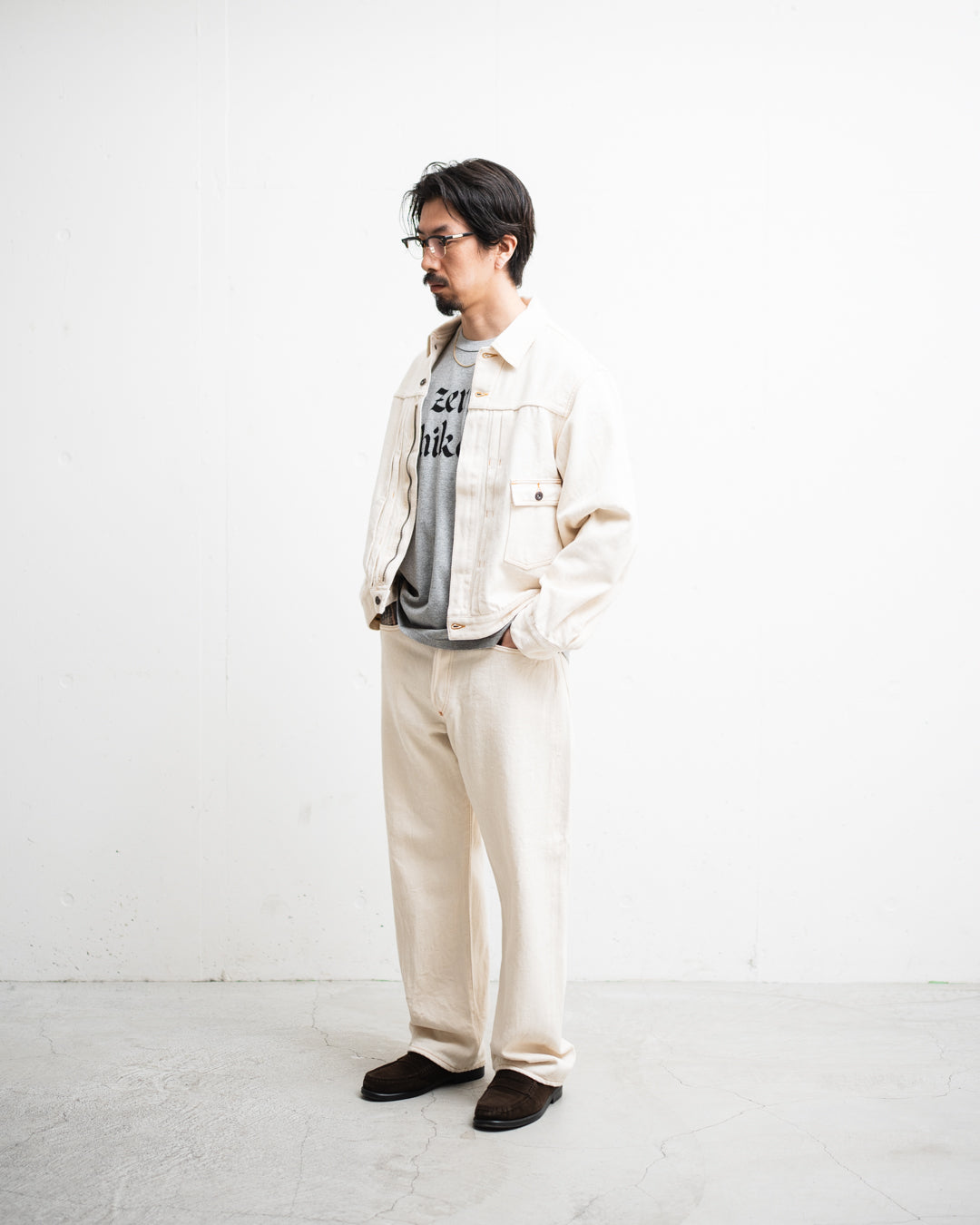 FOUNDOUR LOOSELY WOVEN DENIM ZIP UP BLOUSON