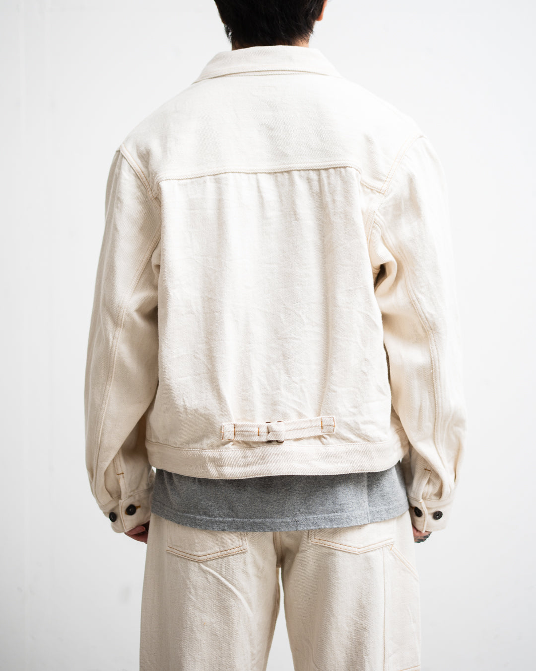 FOUNDOUR LOOSELY WOVEN DENIM ZIP UP BLOUSON