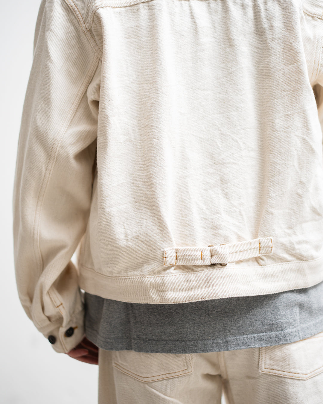 FOUNDOUR LOOSELY WOVEN DENIM ZIP UP BLOUSON