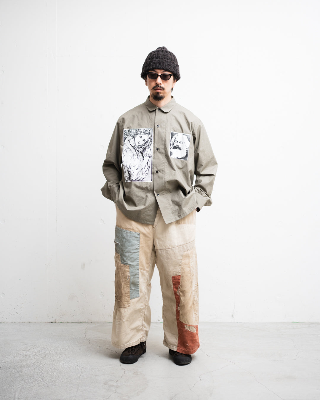 ANACHRONORM REMAKED MIX PANEL WIDE EASY PANTS