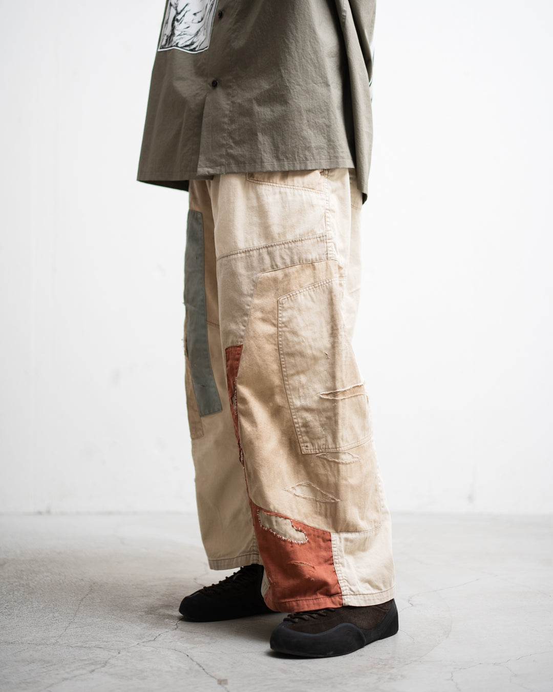 ANACHRONORM REMAKED MIX PANEL WIDE EASY PANTS