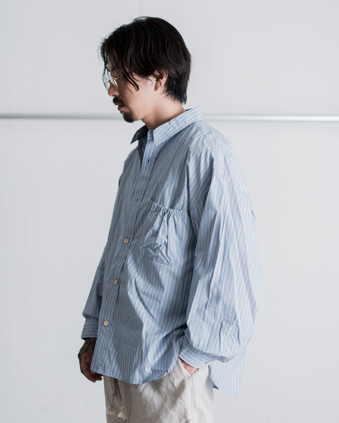 refomed  WRIST PATCH WIDE SHIRT"STRIPE"