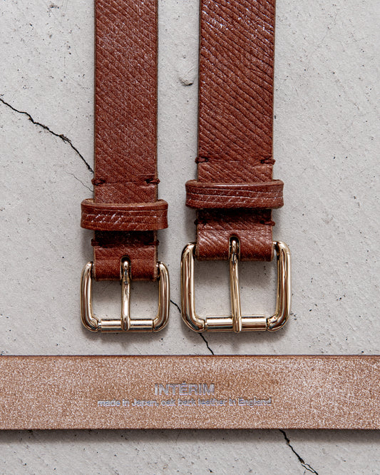 INTERIM CROSS GRAIN OAK BARK LEATHER BELT (DARK STAIN) 25,30mm