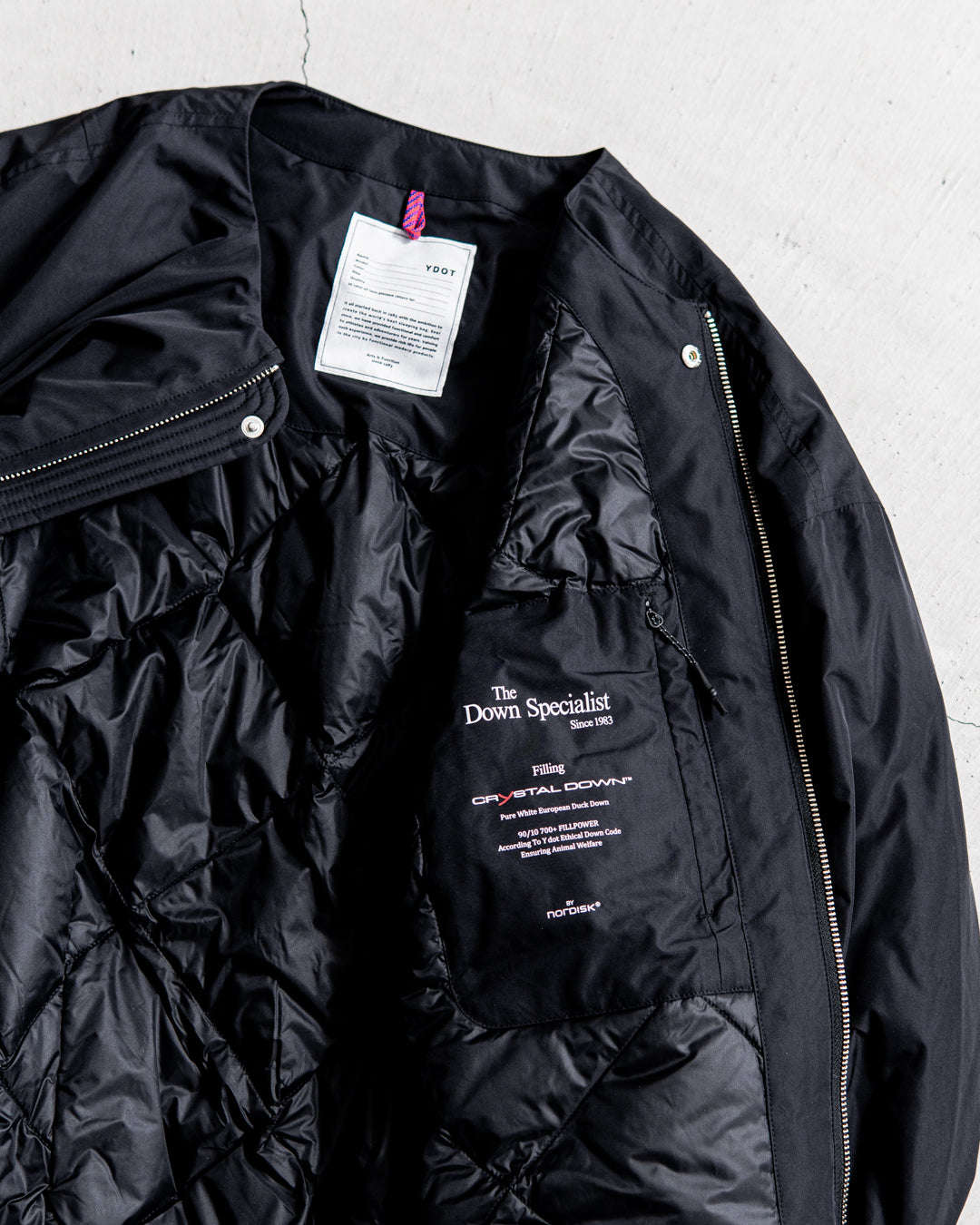 YDOT COLLARLESS BOMBER DOWN JACKET