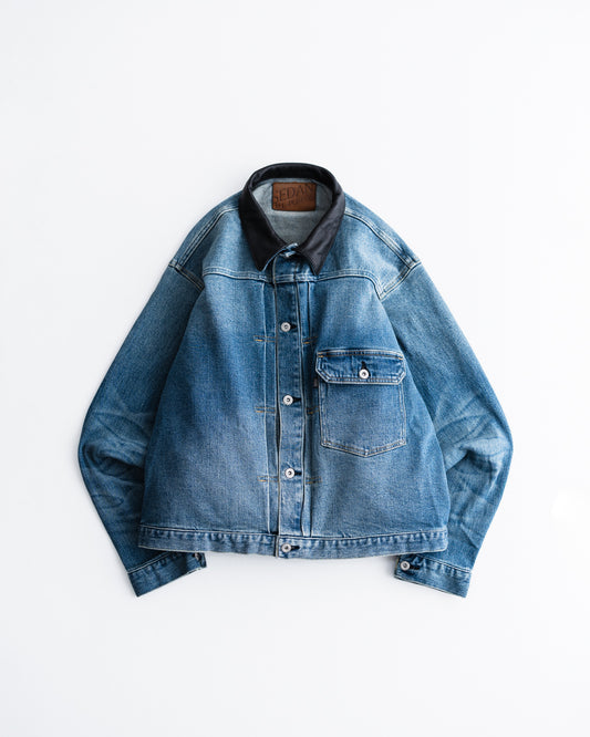 [8.8 sat 12:00 Release] SEDAN ALL-PURPOSE Leather Collar Denim Jacket