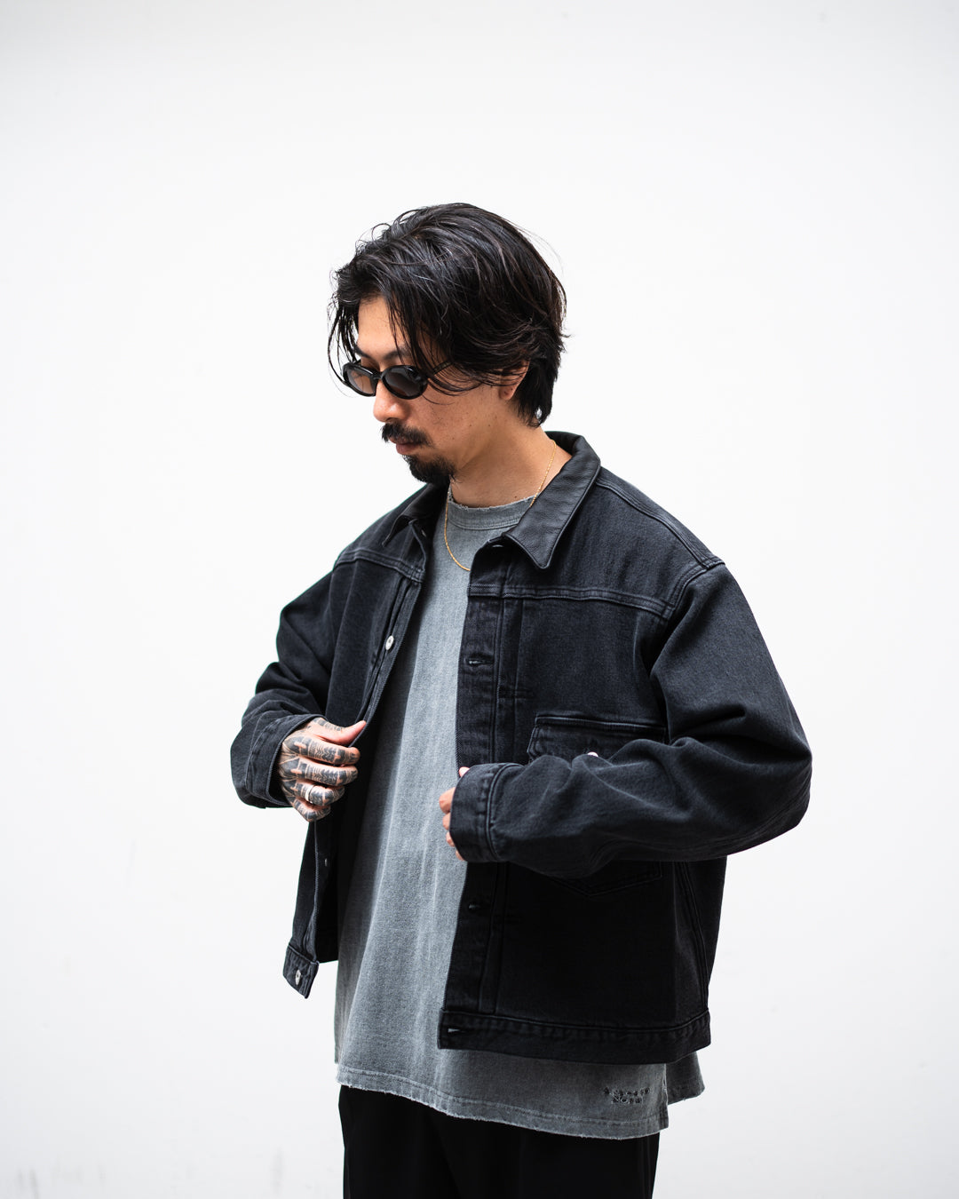 [8.8 sat 12:00 Release] SEDAN ALL-PURPOSE Leather Collar Denim Jacket
